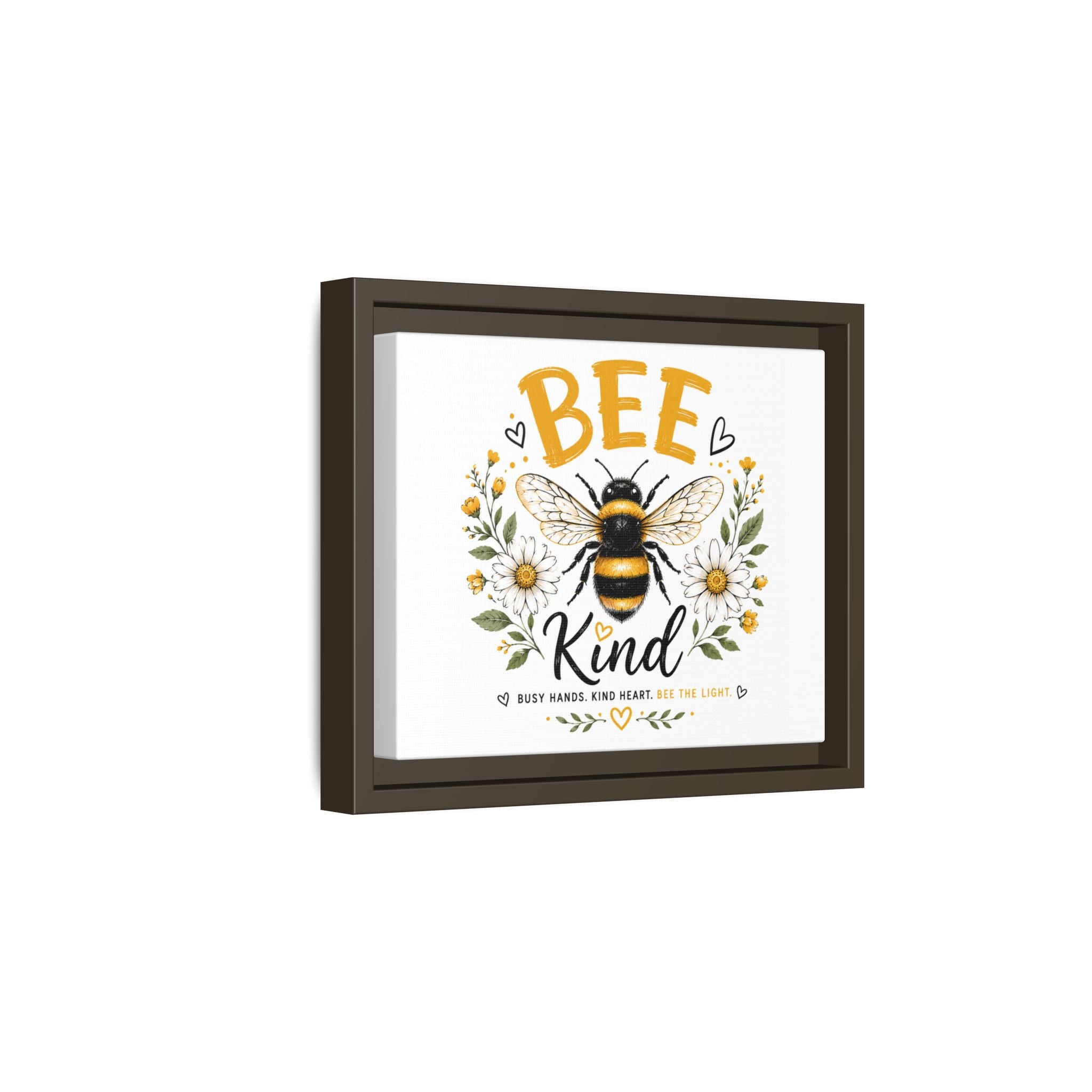Bee Kind Framed Canvas Art — Floral Bumblebee Wall Decor