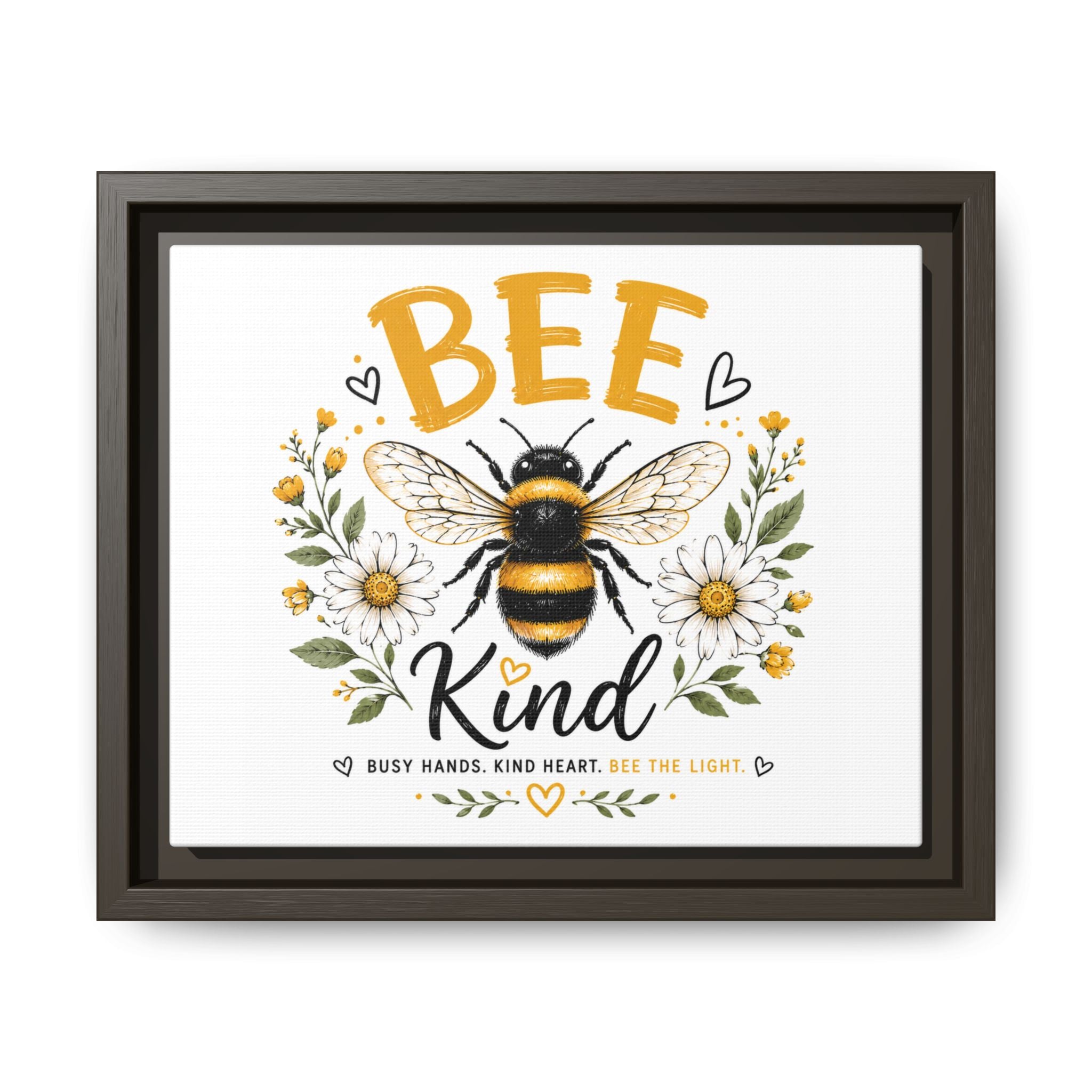 Bee Kind Framed Canvas Art — Floral Bumblebee Wall Decor