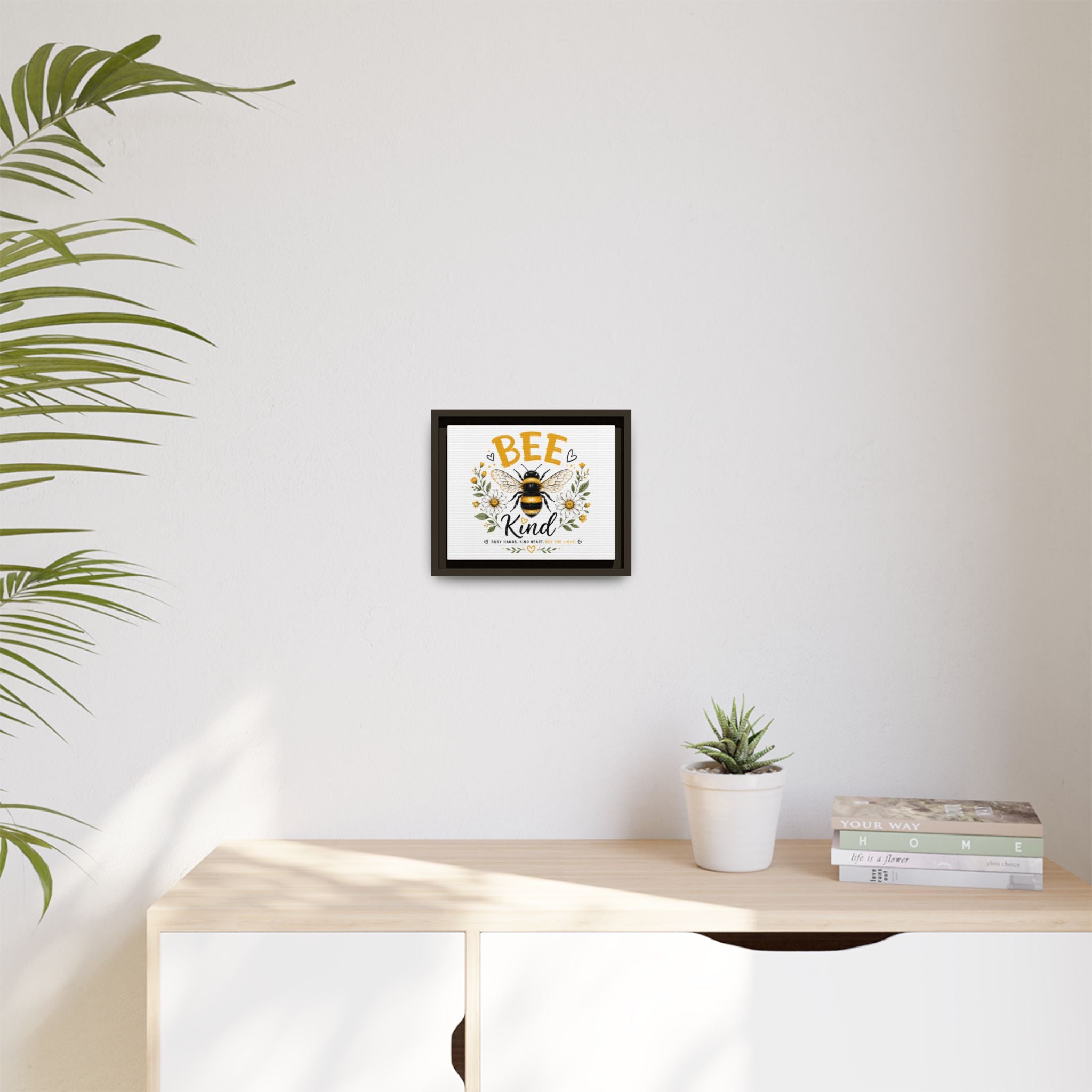 Bee Kind Framed Canvas Art — Floral Bumblebee Wall Decor