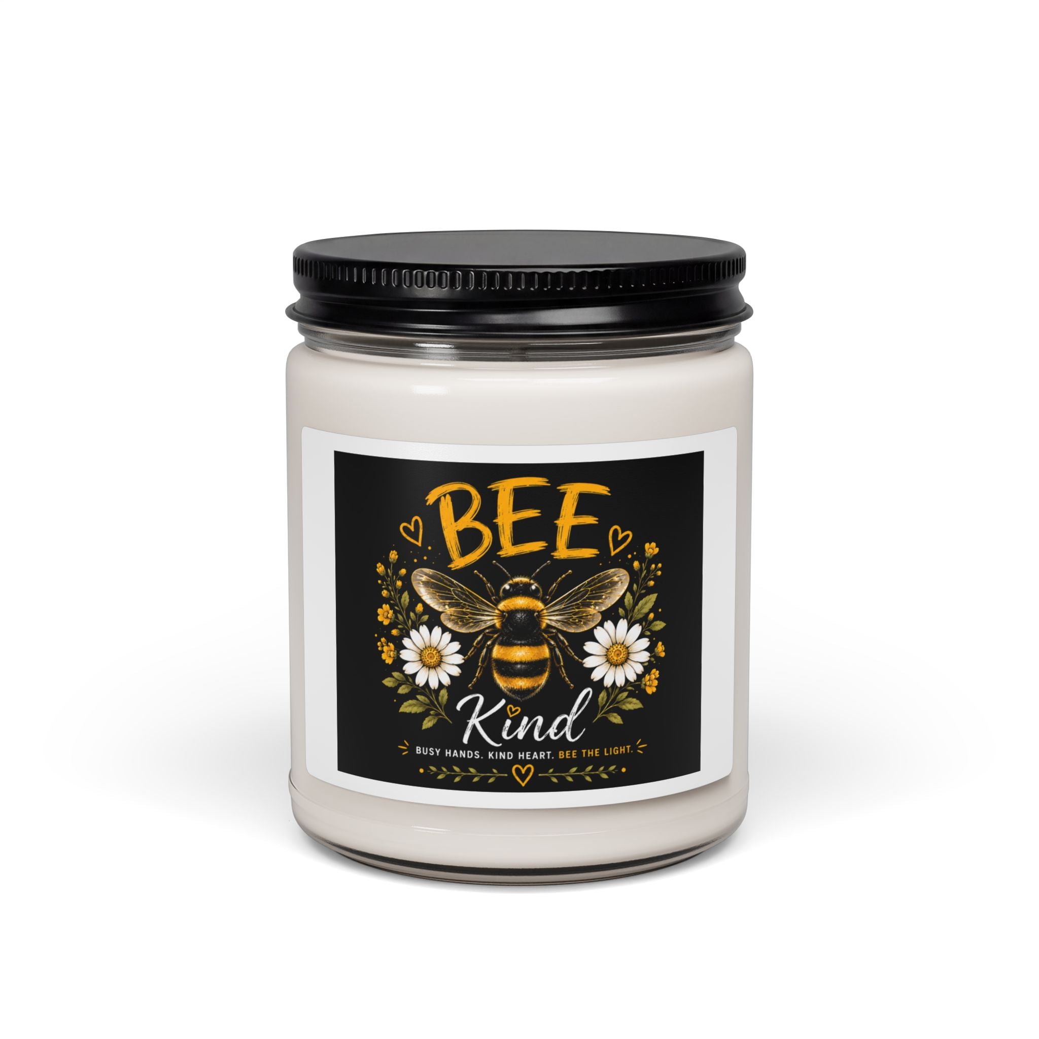 Bee Kind Soy Candle – 9oz Scented Jar with Bee & Daisies Design