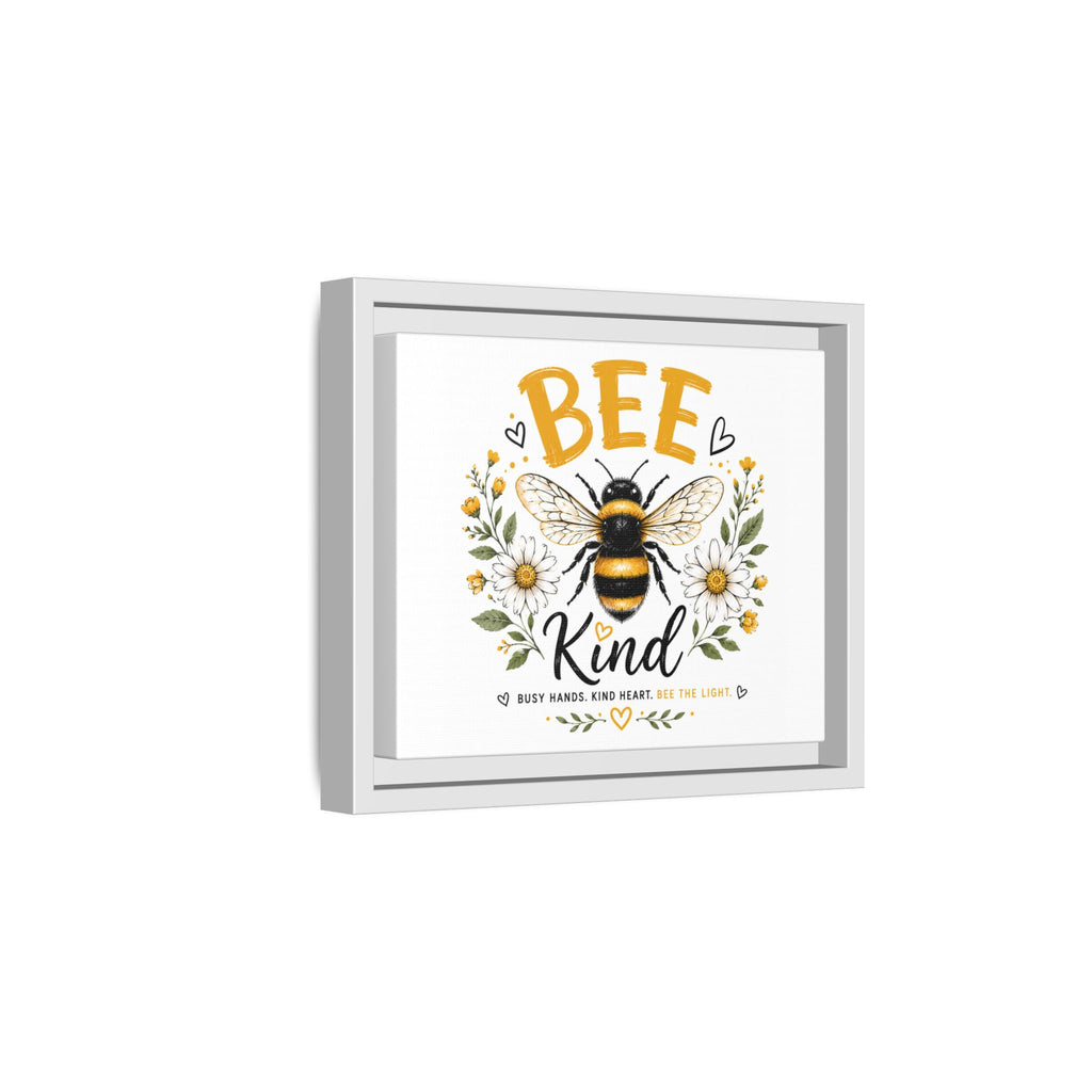 Bee Kind Framed Canvas Art — Floral Bumblebee Wall Decor
