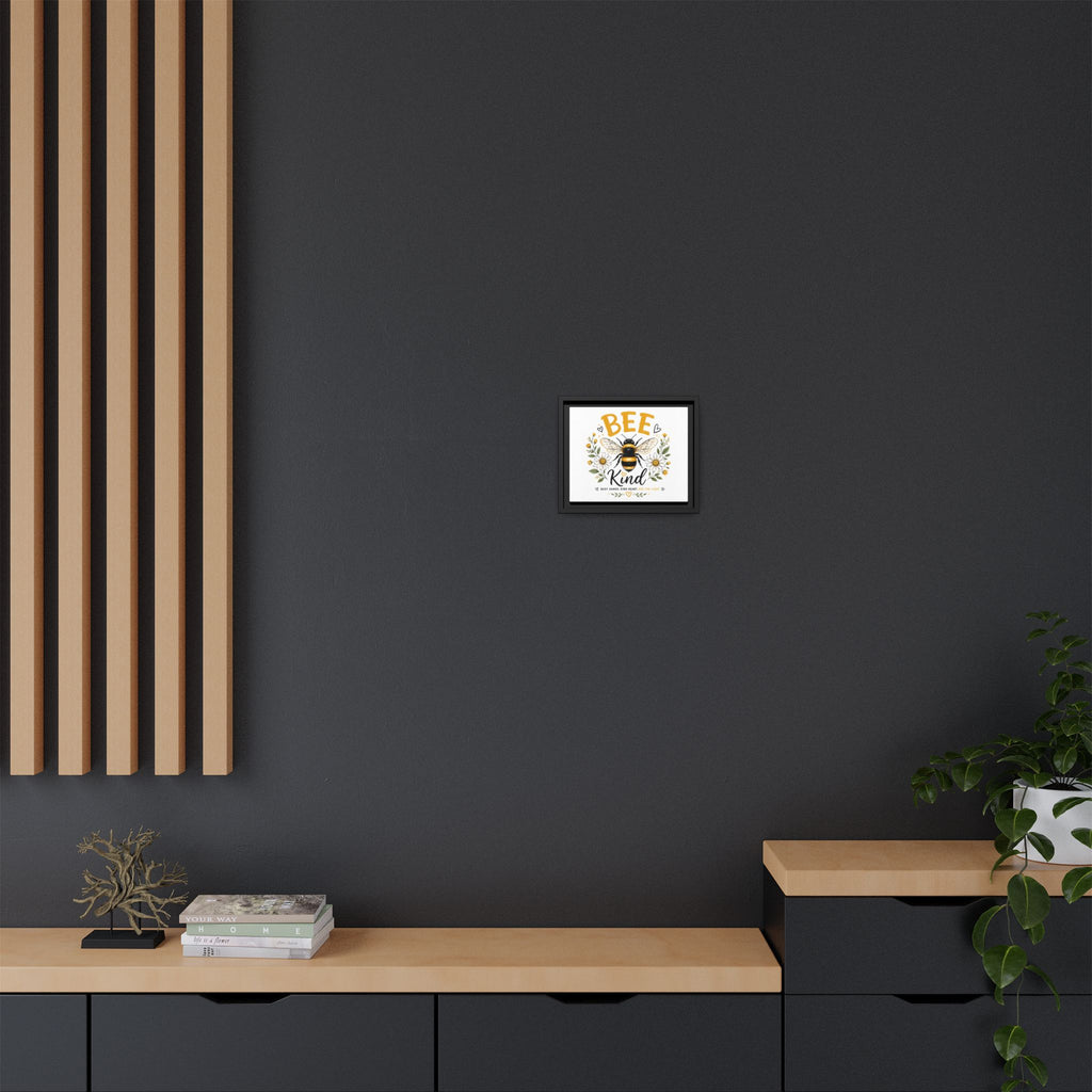 Bee Kind Framed Canvas Art — Floral Bumblebee Wall Decor