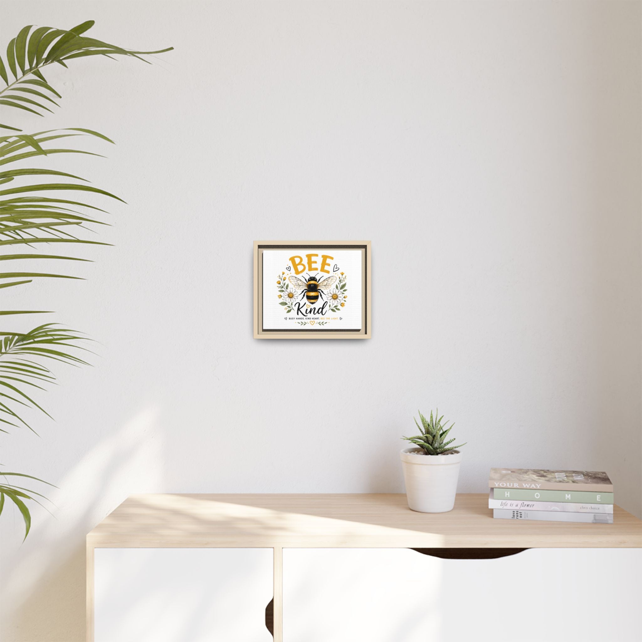 Bee Kind Framed Canvas Art — Floral Bumblebee Wall Decor