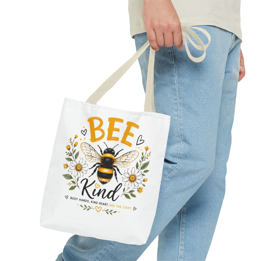 Bee Kind Floral Tote Bag — Cute Bee & Daisies AOP Grocery/Everyday Tote