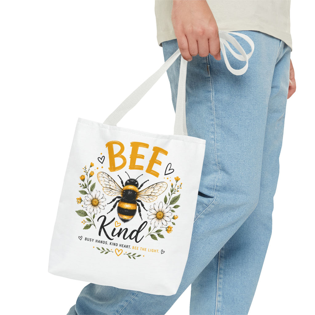 Bee Kind Floral Tote Bag — Cute Bee & Daisies AOP Grocery/Everyday Tote