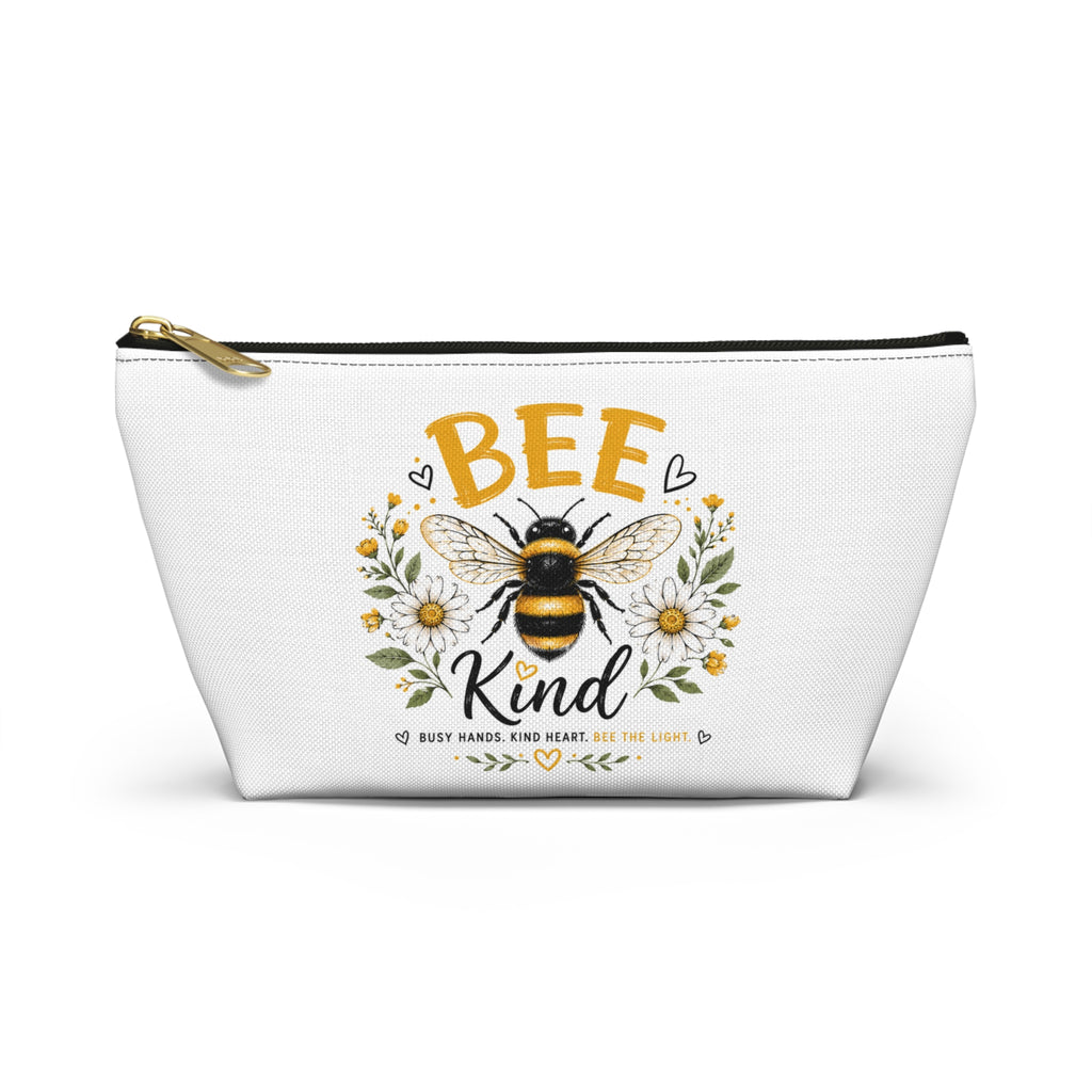 Bee Kind Floral Accessory Pouch — Zip Makeup Bag with T-Bottom