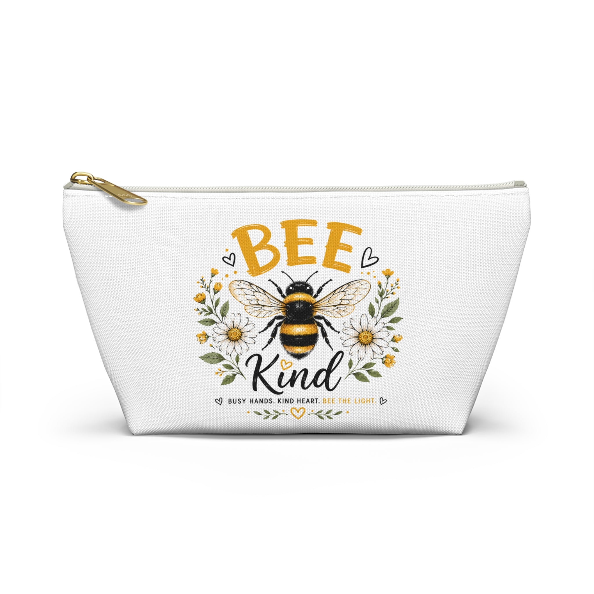 Bee Kind Floral Accessory Pouch — Zip Makeup Bag with T-Bottom
