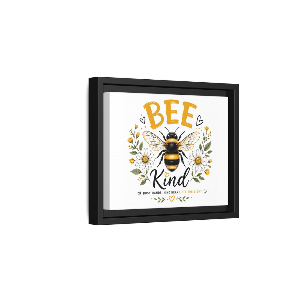 Bee Kind Framed Canvas Art — Floral Bumblebee Wall Decor