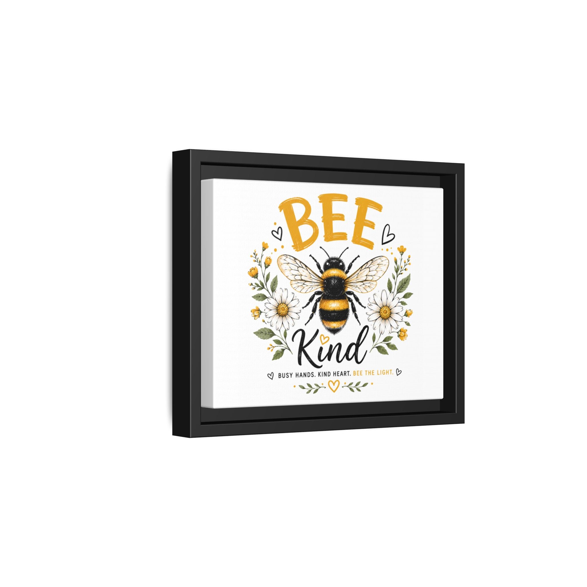 Bee Kind Framed Canvas Art — Floral Bumblebee Wall Decor