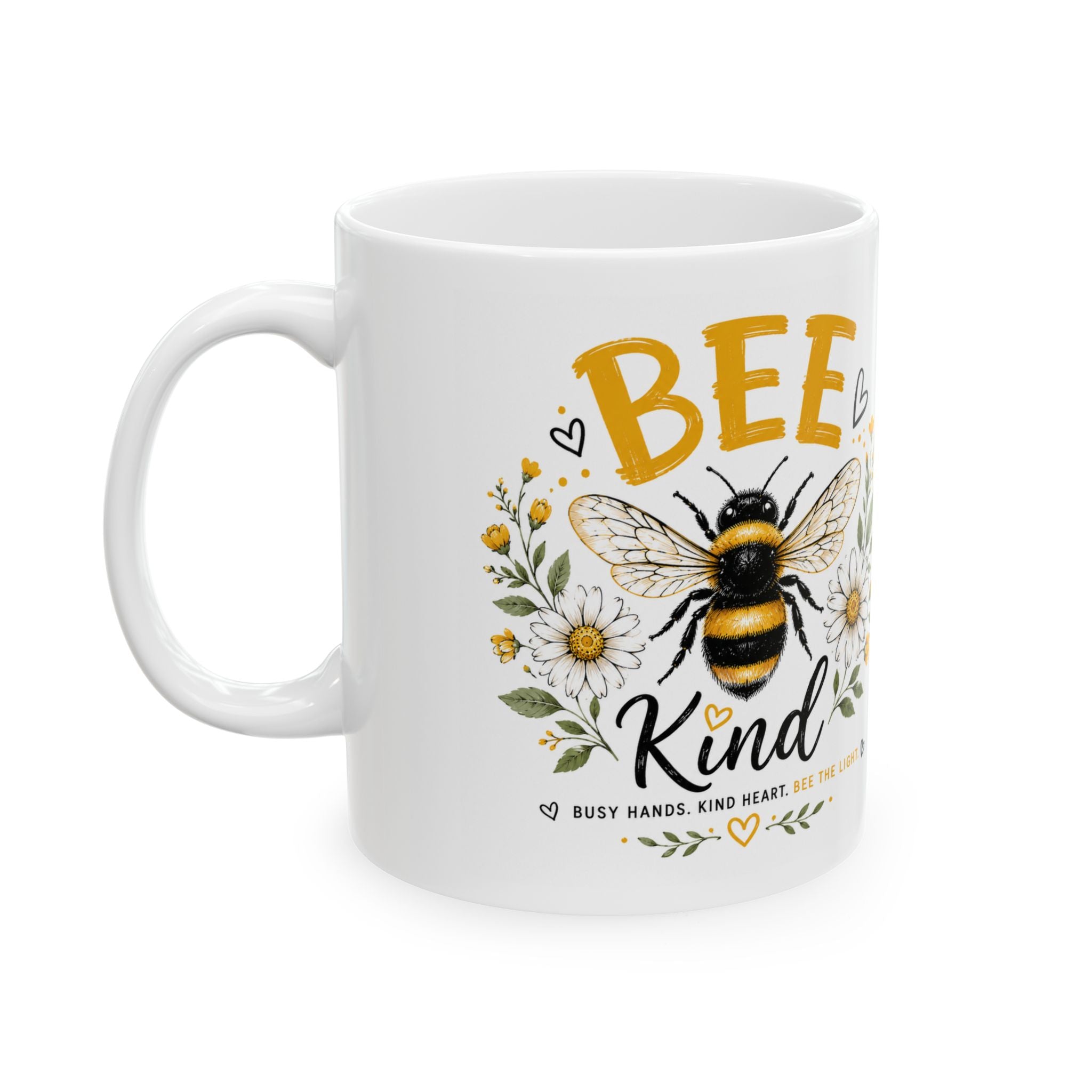 Bee Kind Ceramic Mug — Floral Bee Coffee Cup (11oz, 15oz)
