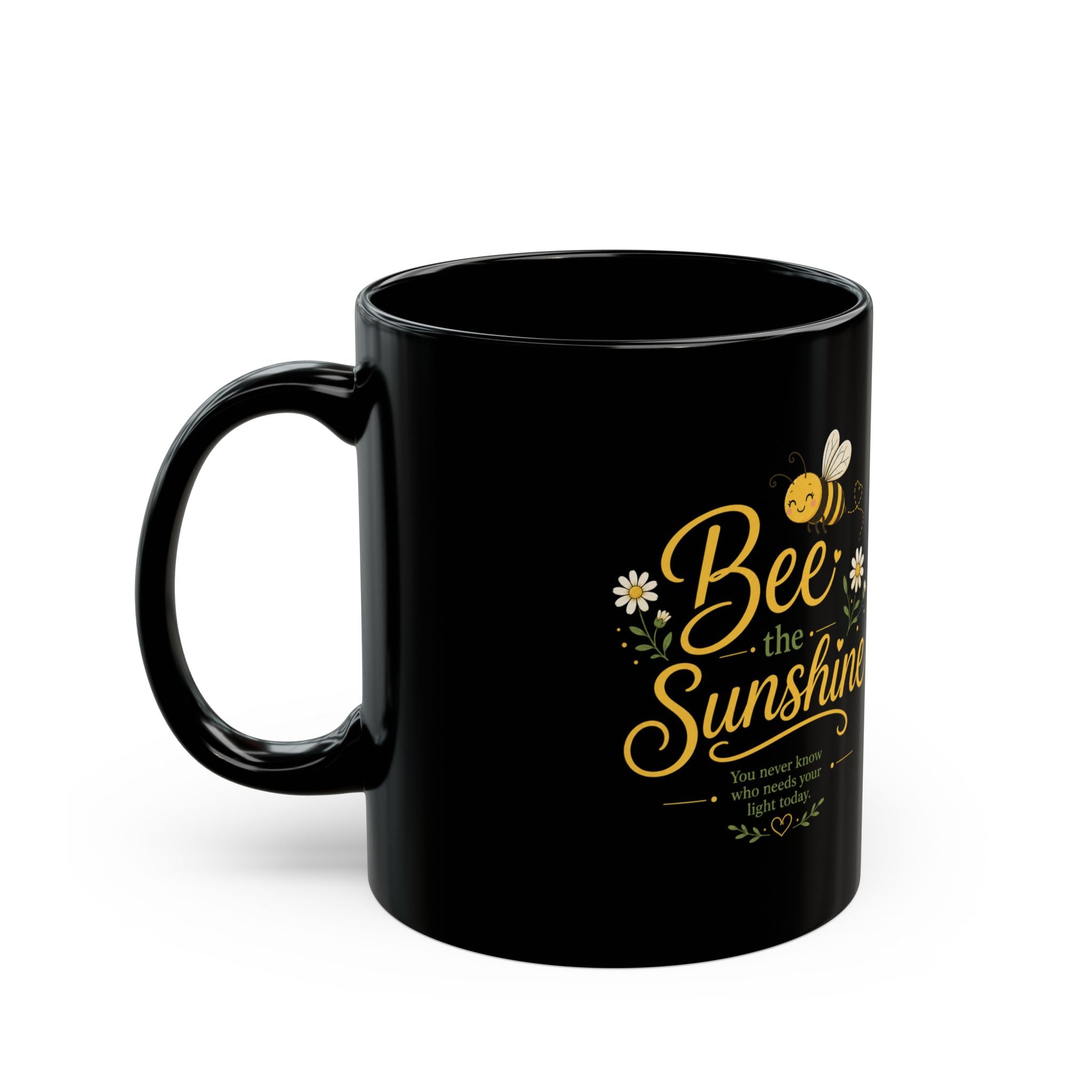EverWell Living "Bee the Sunshine" Black Coffee Mug — Inspirational Bee Quote Mug (11oz, 15oz)