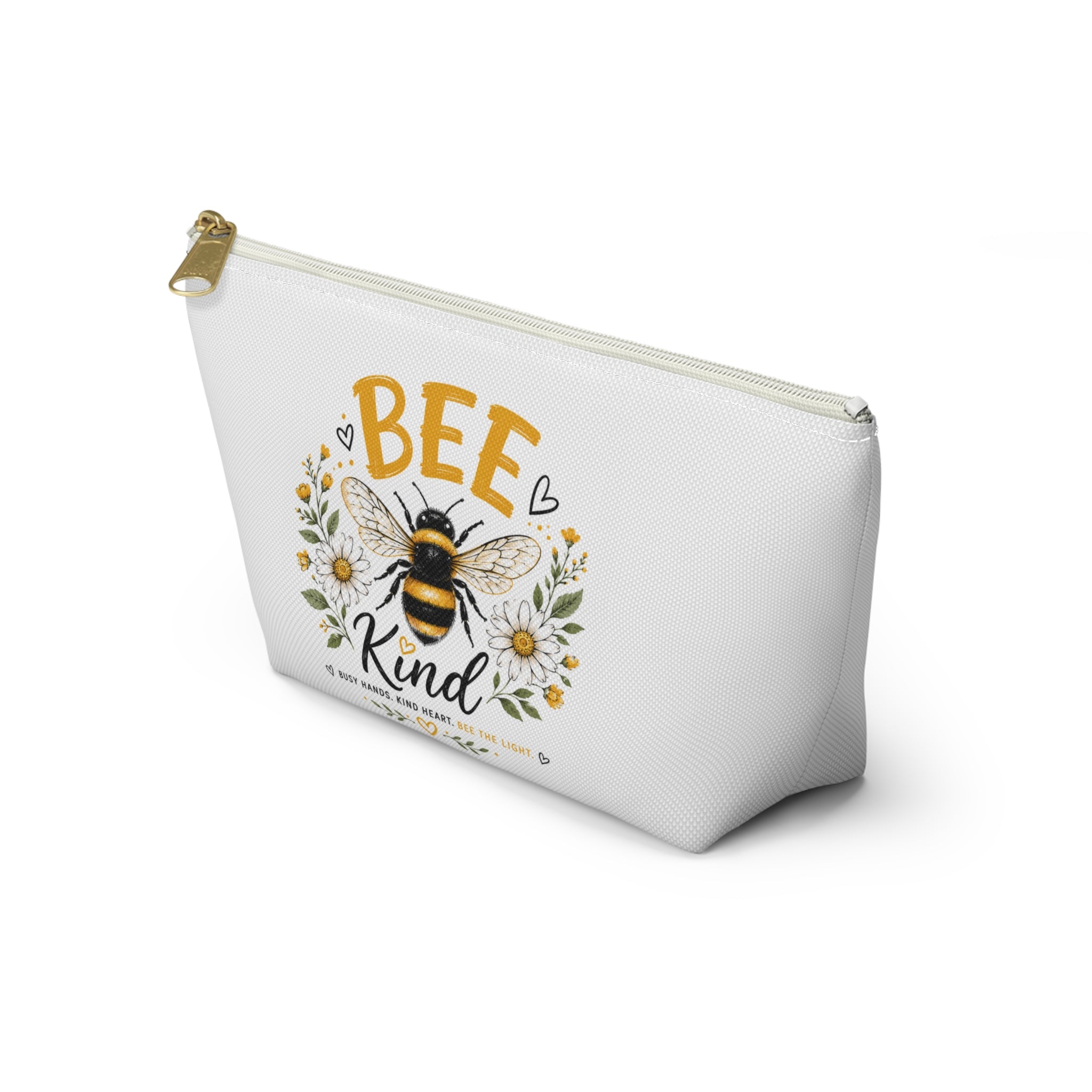 Bee Kind Floral Accessory Pouch — Zip Makeup Bag with T-Bottom