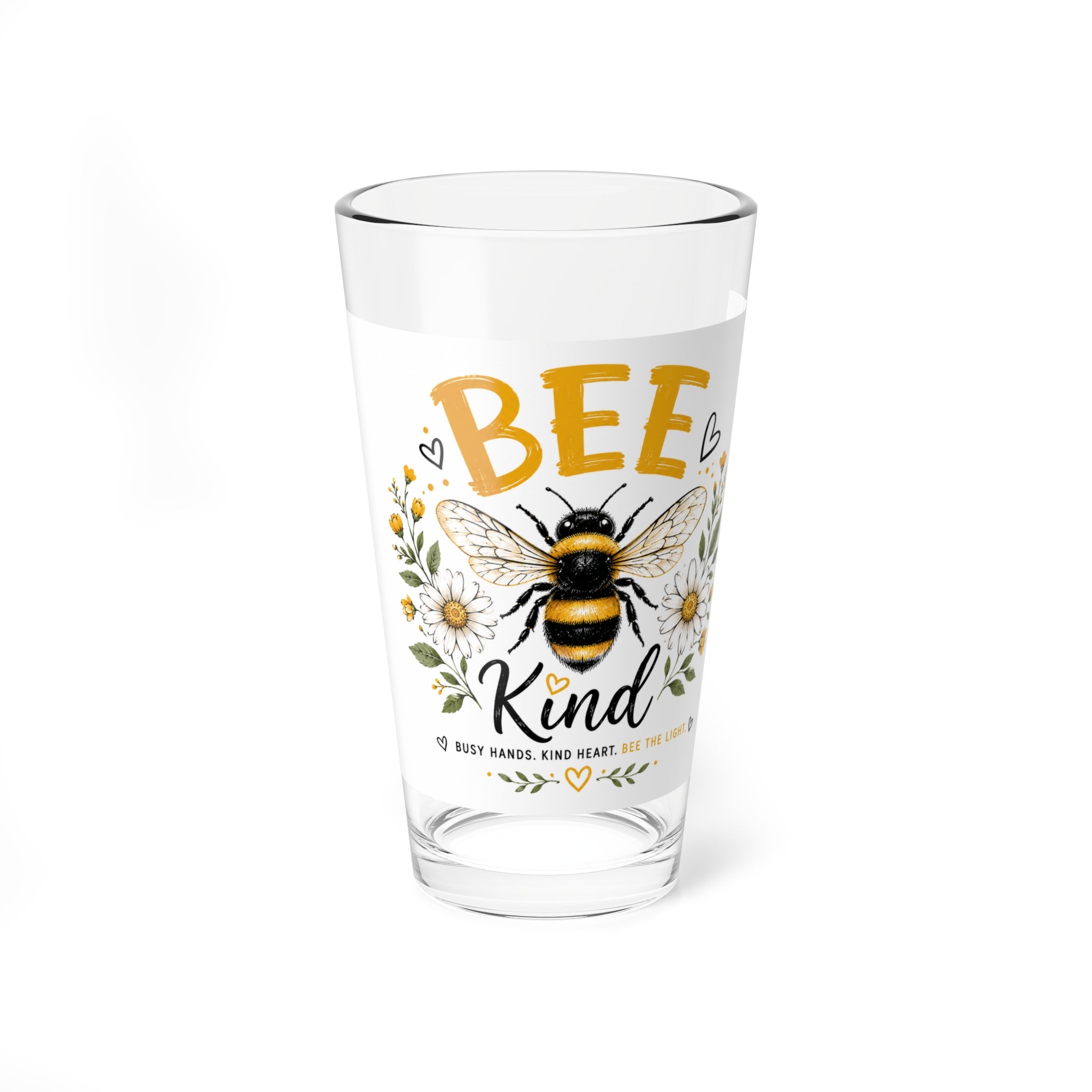 Bee Kind 16oz Mixing Glass – Floral Honeybee Pint Glass