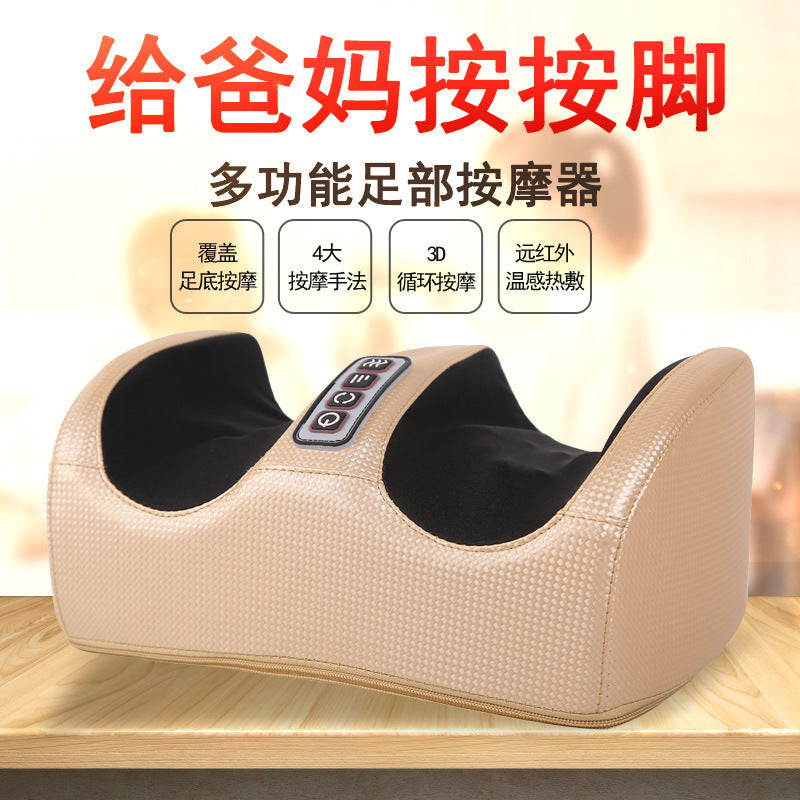 Foot massager kneads and presses feet, calves, soles