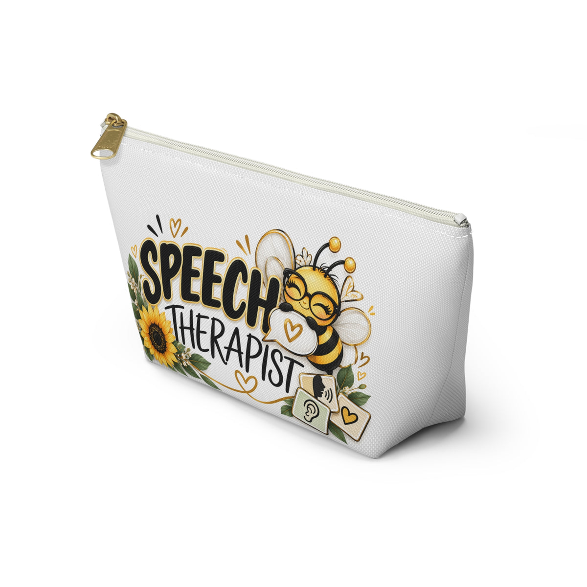 Speech Therapist Accessory Pouch – Speechie Gift with Bee and Sunflower Design