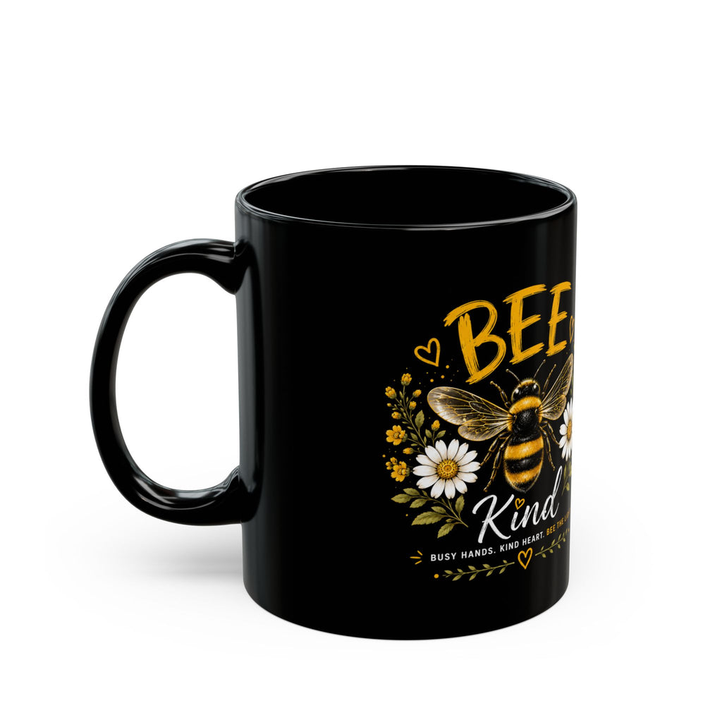 Bee Kind Black Coffee Mug – 11oz/15oz Floral Bee Gift