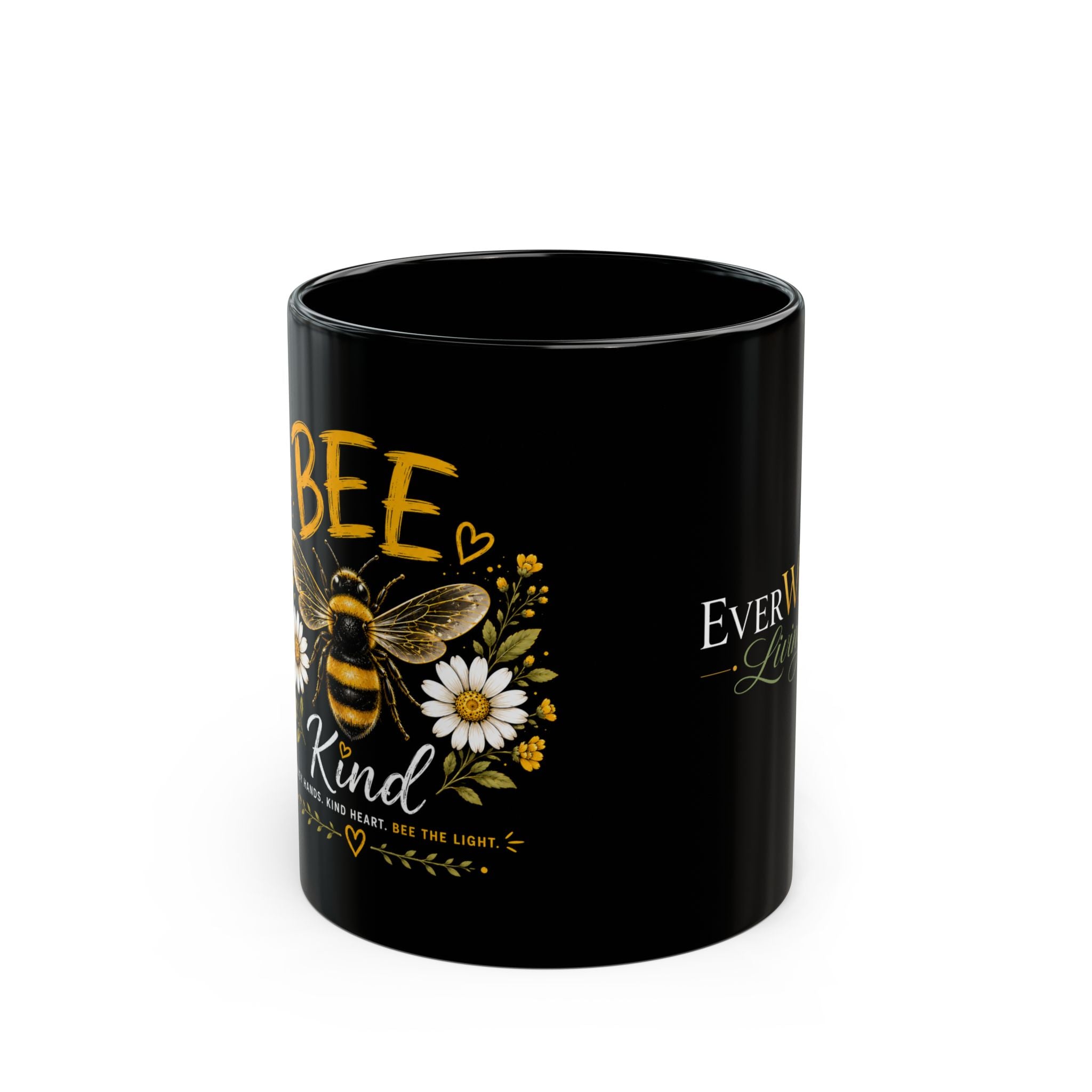 Bee Kind Black Coffee Mug – 11oz/15oz Floral Bee Gift