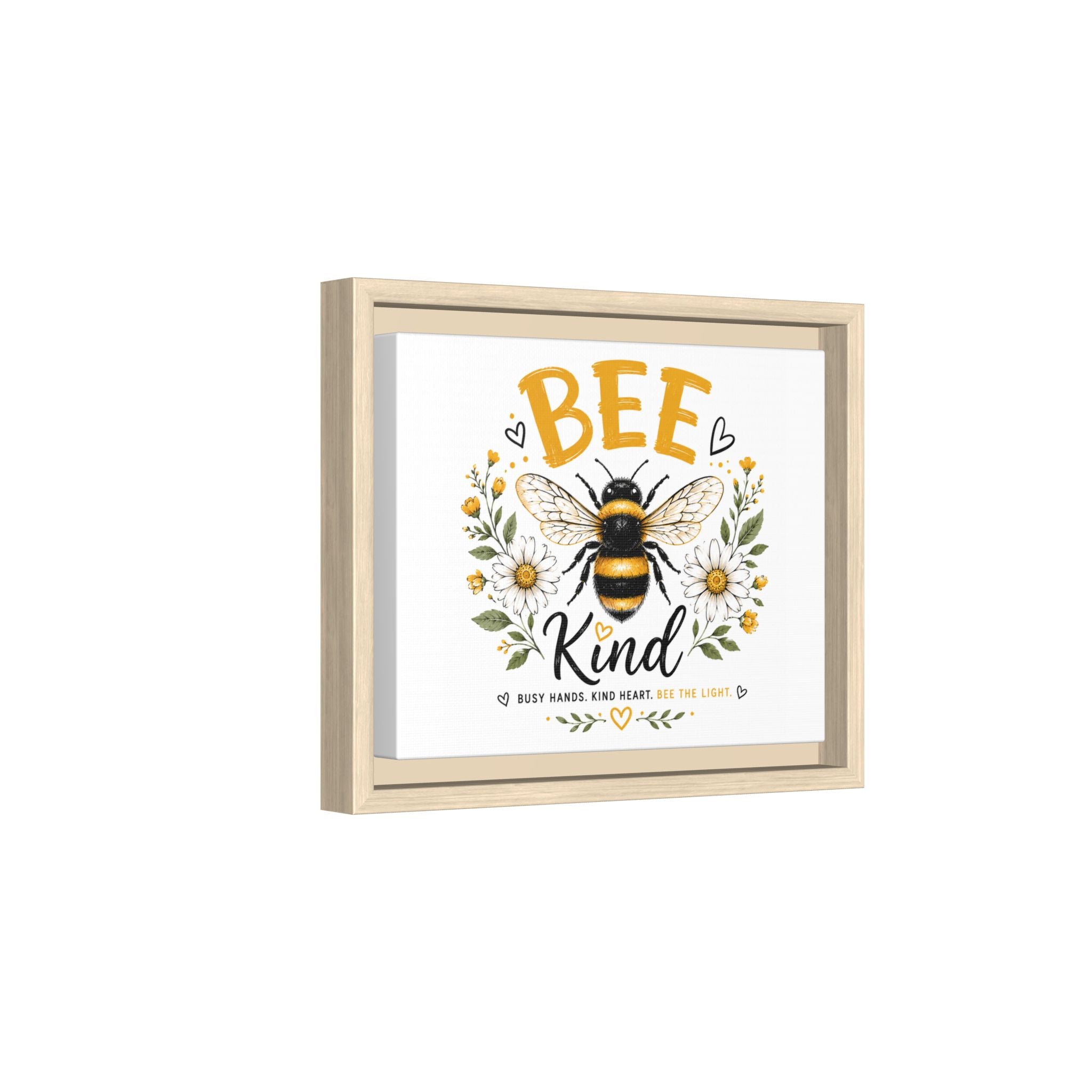 Bee Kind Framed Canvas Art — Floral Bumblebee Wall Decor