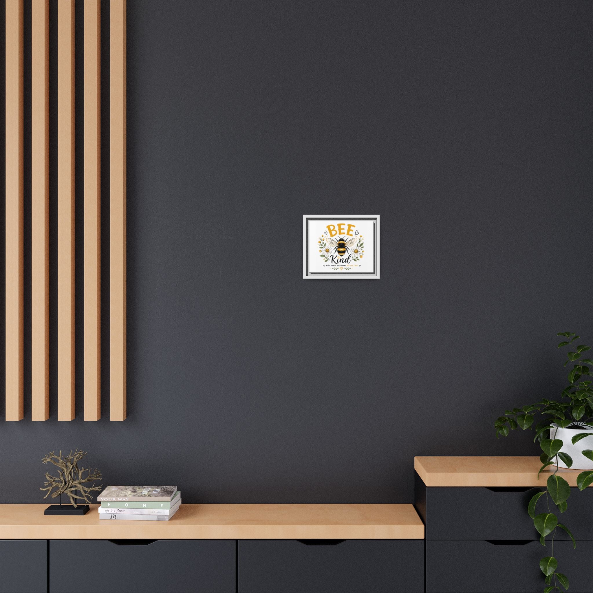 Bee Kind Framed Canvas Art — Floral Bumblebee Wall Decor
