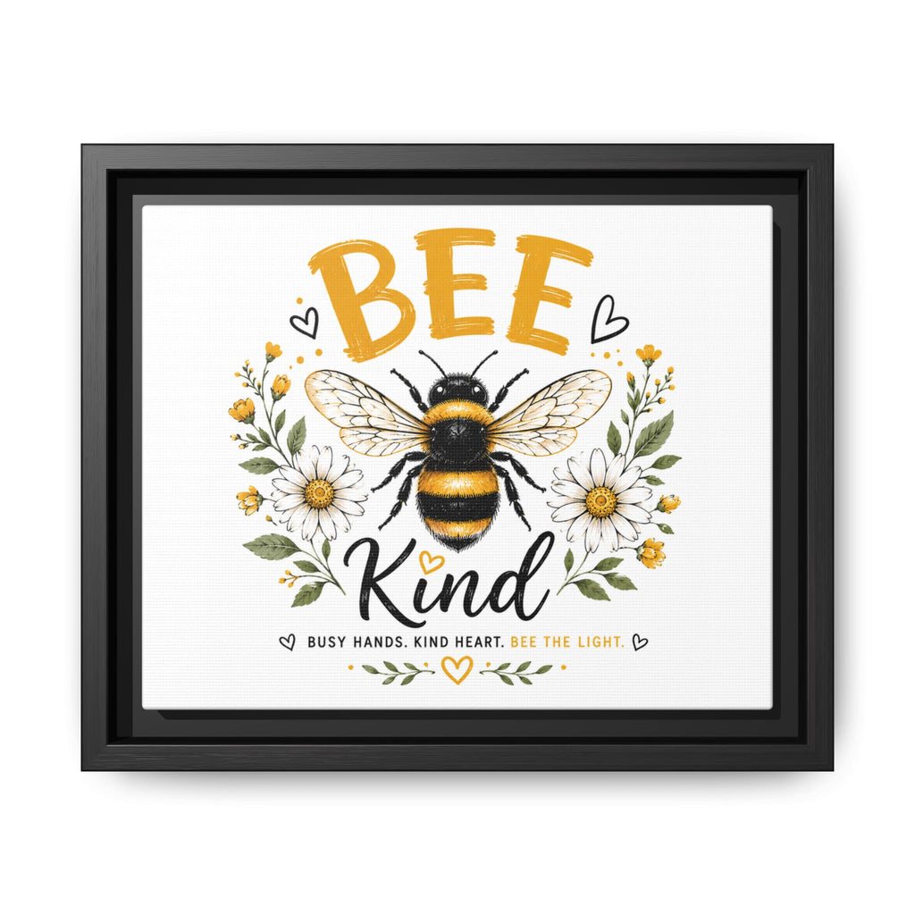 Bee Kind Framed Canvas Art — Floral Bumblebee Wall Decor