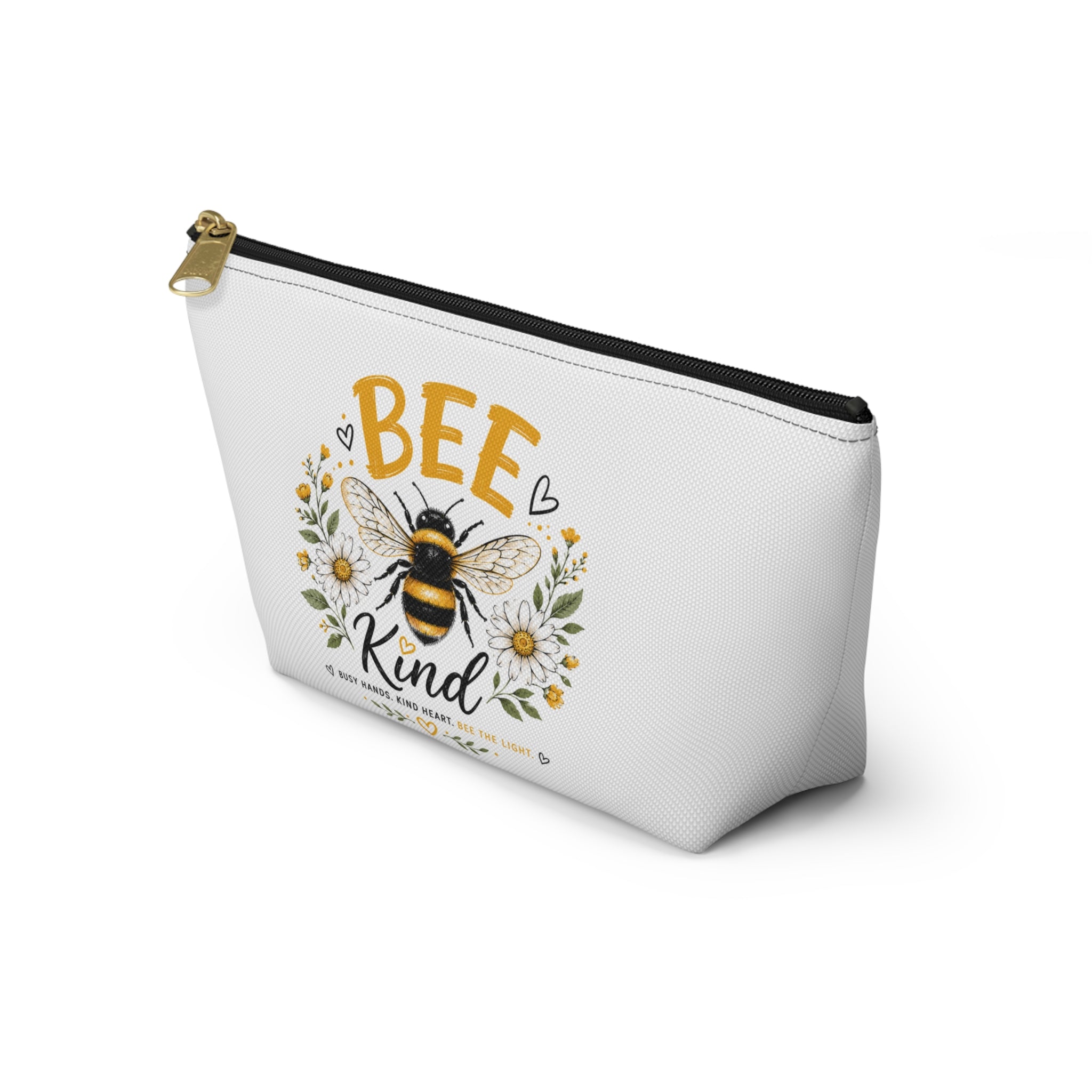 Bee Kind Floral Accessory Pouch — Zip Makeup Bag with T-Bottom