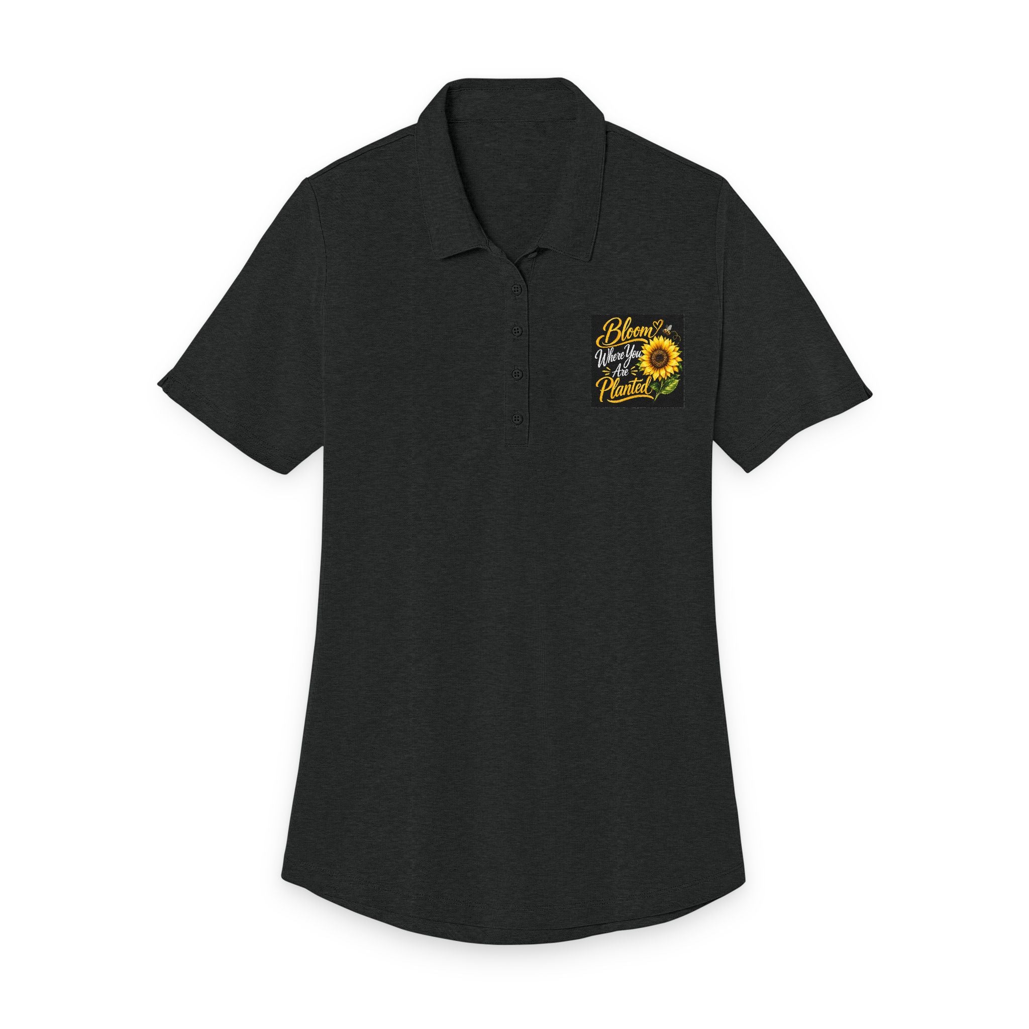 Ladies Sunflower Pocket Polo — Floral "Choose Joy" Embroidered Shirt