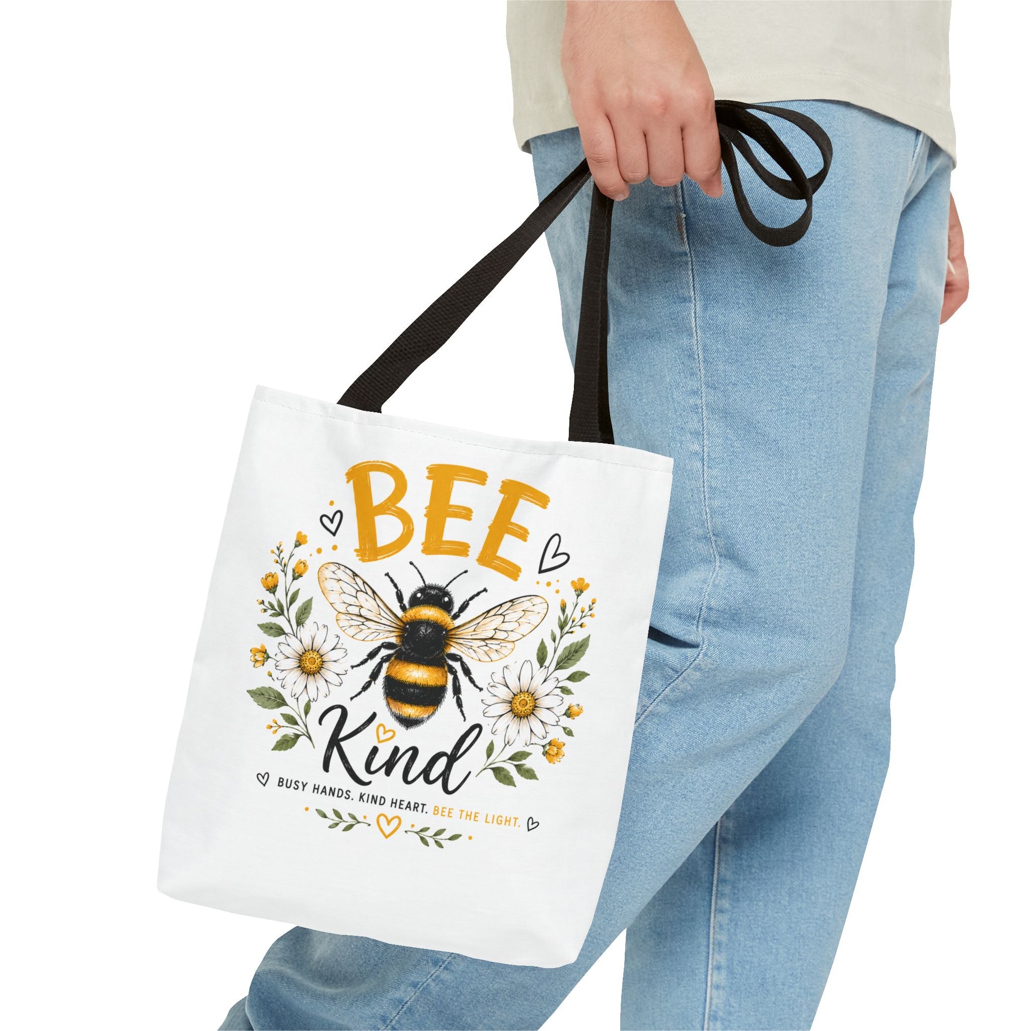 Bee Kind Floral Tote Bag — Cute Bee & Daisies AOP Grocery/Everyday Tote