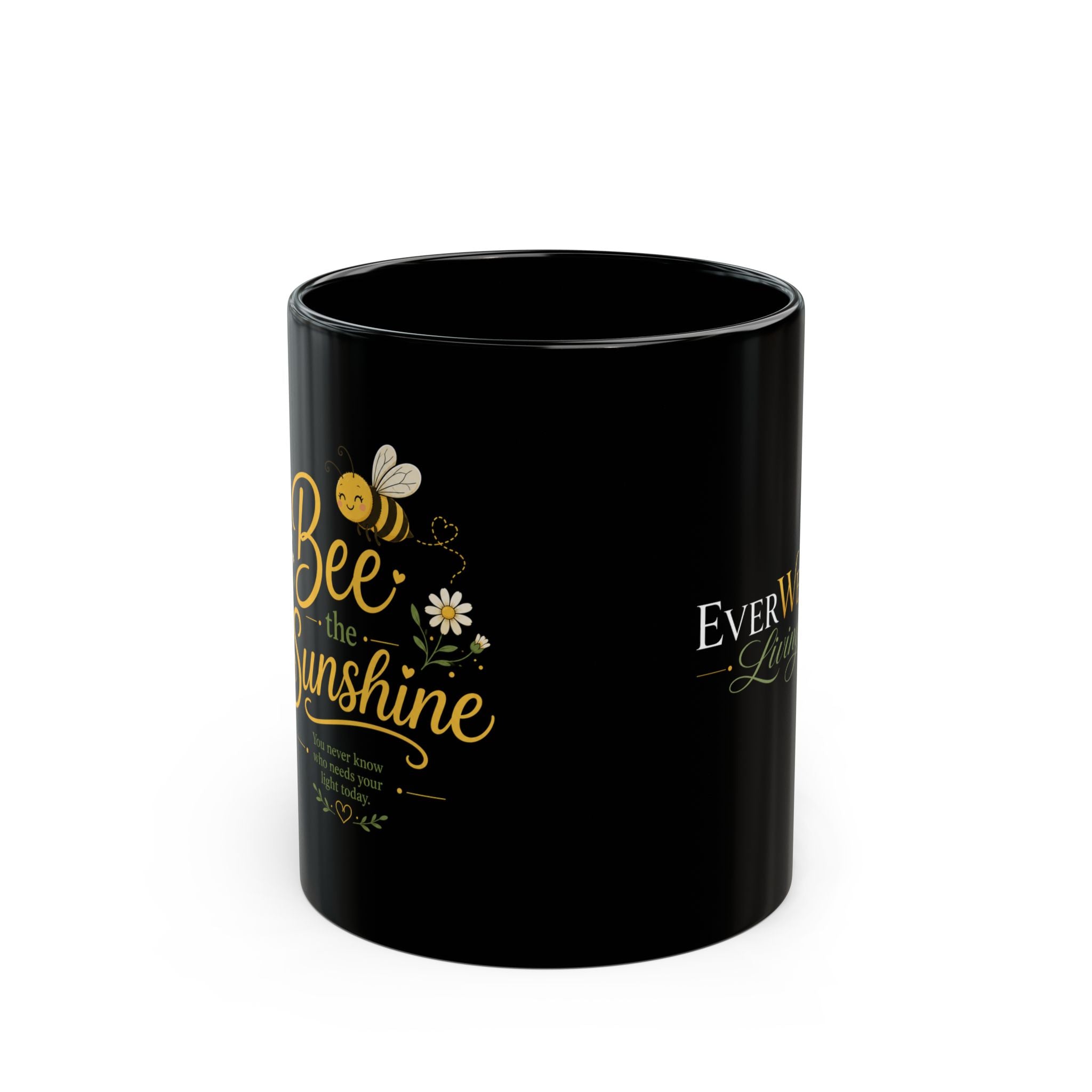 EverWell Living "Bee the Sunshine" Black Coffee Mug — Inspirational Bee Quote Mug (11oz, 15oz)