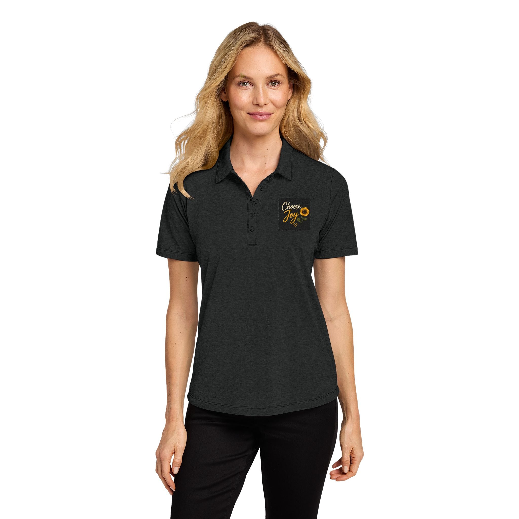 Ladies Polo — 'Smile' Sunflower Pocket Graphic