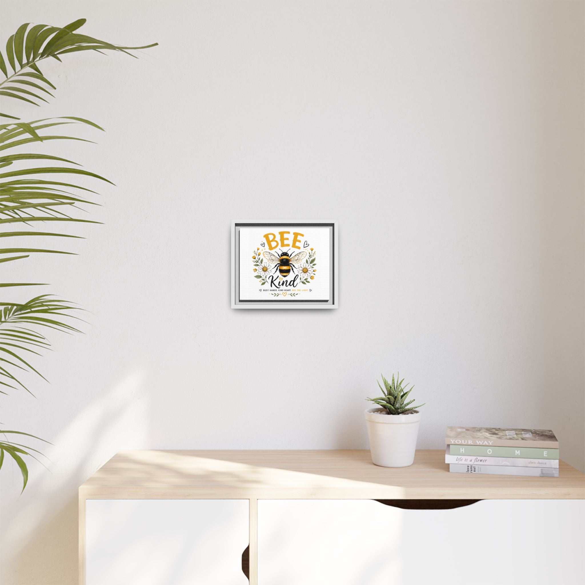 Bee Kind Framed Canvas Art — Floral Bumblebee Wall Decor