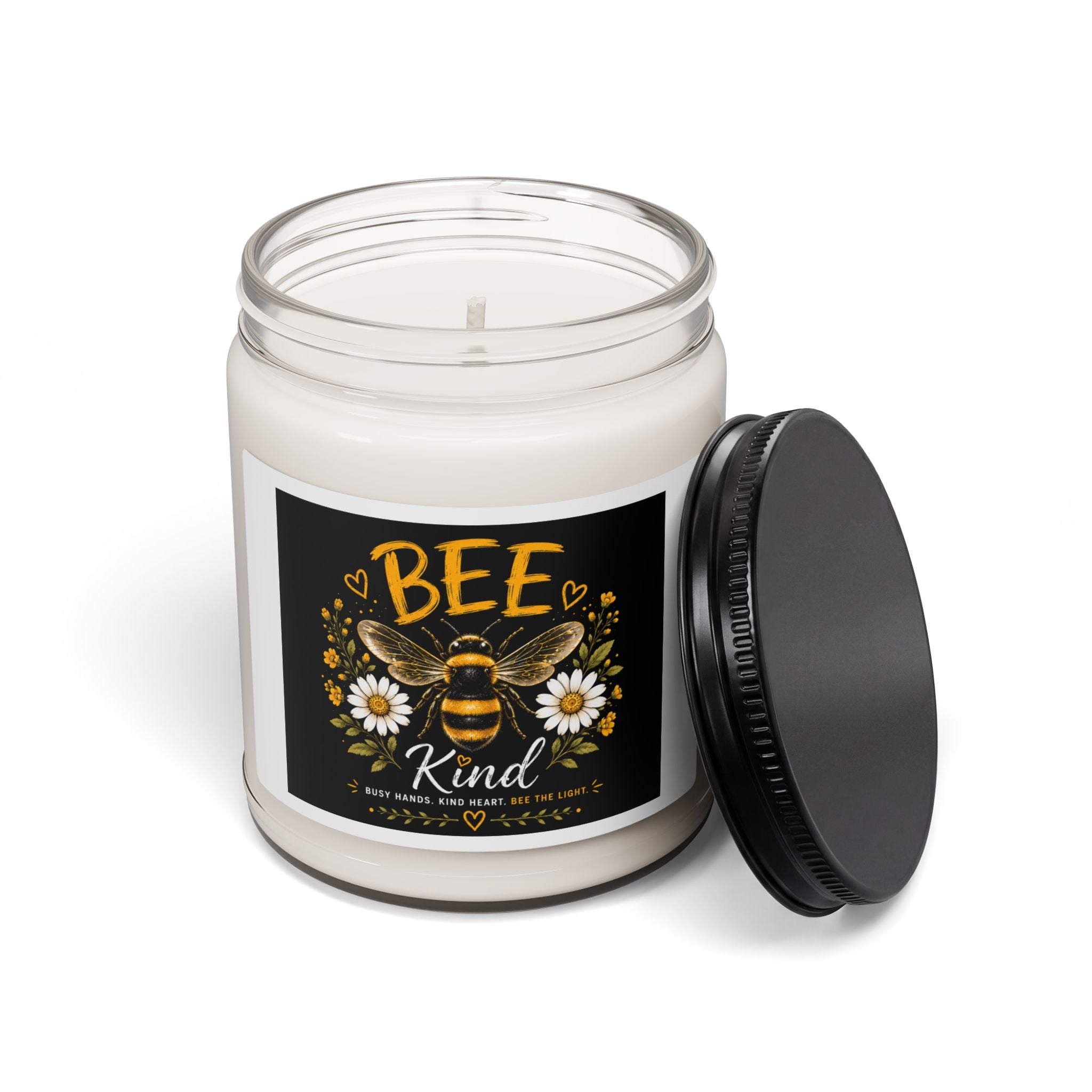 Bee Kind Soy Candle – 9oz Scented Jar with Bee & Daisies Design