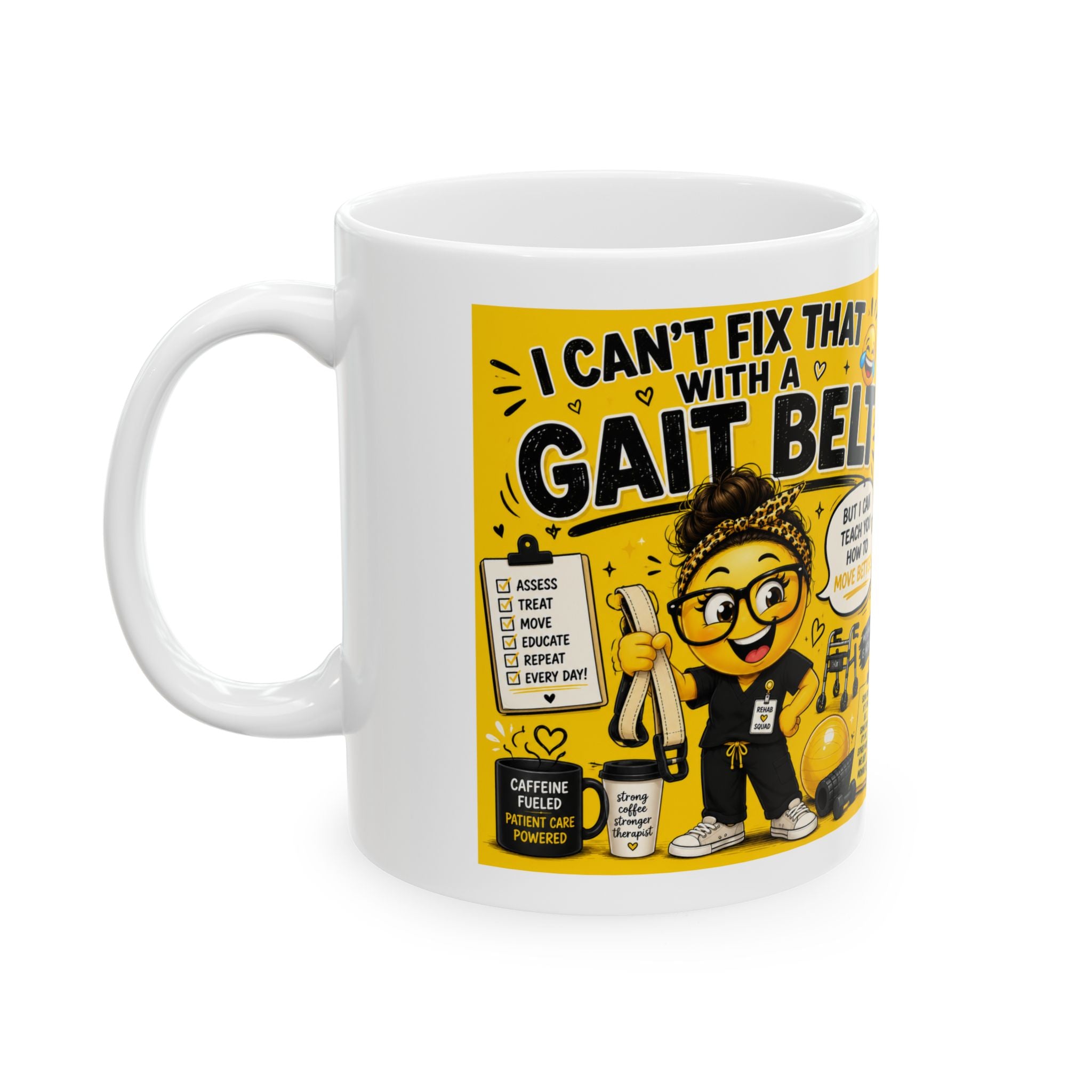 “I Can Fix That With A Belt”  Emoji-White Coffee Cup