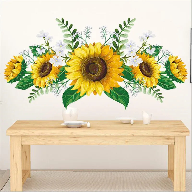 1PCS Removable Sunflower Wall Sticker Kitchen Waterproof Decals Wall Stickers For Kids Room Living Room Bedroom Home Decoration