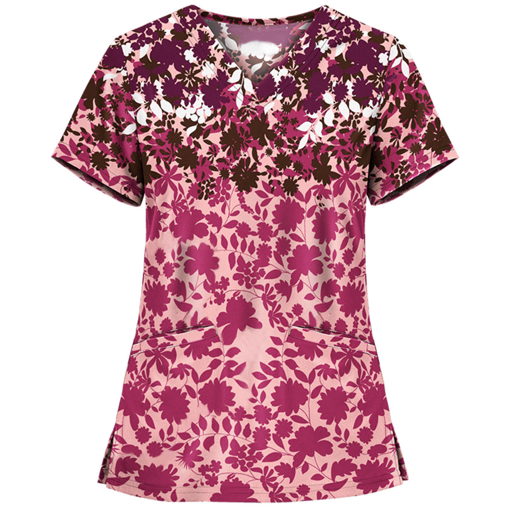 Nurse uniform pullover casual slim printed V-neck T-shirt