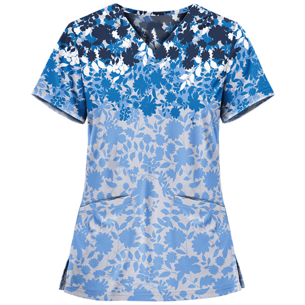 Nurse uniform pullover casual slim printed V-neck T-shirt