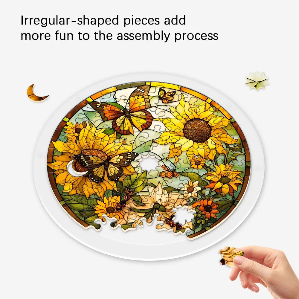 Sunflower Butterfly Acrylic Puzzle Suncatcher Stained Glass Style Window Hanging Ornament for Home Garden Decor Birthday Gift