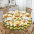 1 Piece of Spring/Summer Sunflower Round Tablecloth, Available in Various Sizes, Bright Printed Round Tablecloth with Watercolor Sunflowers and Green Leaves, Embossed Edge Craftsmanship, Fresh and Vibrant Style, Spring/Summer