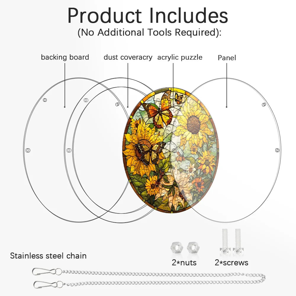 Sunflower Butterfly Acrylic Puzzle Suncatcher Stained Glass Style Window Hanging Ornament for Home Garden Decor Birthday Gift