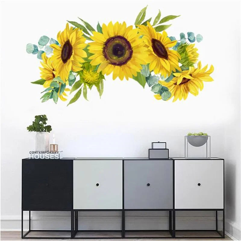 1PCS Removable Sunflower Wall Sticker Kitchen Waterproof Decals Wall Stickers For Kids Room Living Room Bedroom Home Decoration