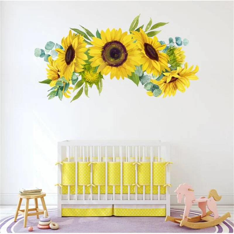 1PCS Removable Sunflower Wall Sticker Kitchen Waterproof Decals Wall Stickers For Kids Room Living Room Bedroom Home Decoration