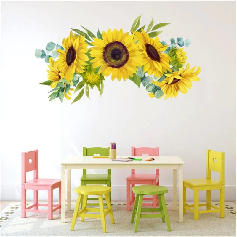 1PCS Removable Sunflower Wall Sticker Kitchen Waterproof Decals Wall Stickers For Kids Room Living Room Bedroom Home Decoration